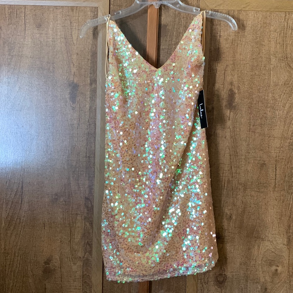Sequin mini dress! Perfect light peachy color!